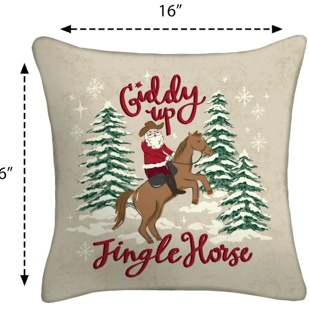 Set Of 3 Outdoor Patio Festive Country Horse Holiday Pillows Christmas Decor NWT